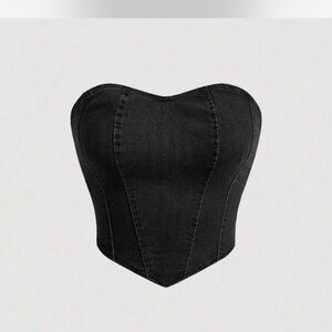 Black Denim Strapless Crop Top